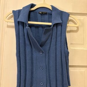 Zara Blue Ribbed Knit Top
